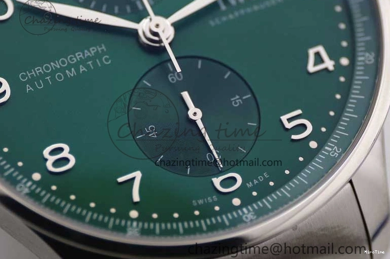 MIROTIME 0819 FastDry Portugieser Chronograph IW371615 ZF Best Edition Green Dial on SS Bracelet A7750 (Slim Movement) 7038